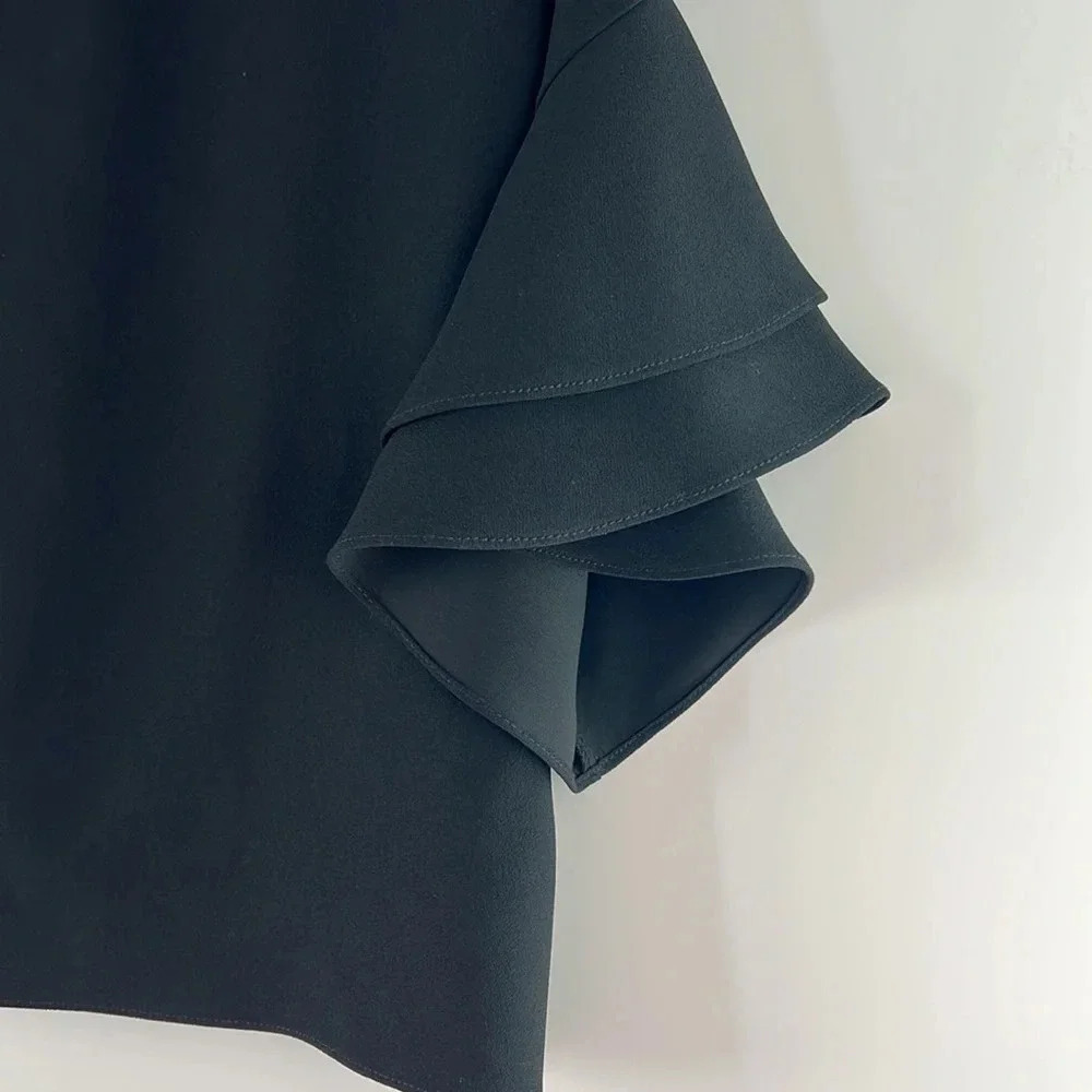 ZARA Woman Elbow Length Ruffle Tiered Flounce Top Size XS NWT Black Oversized - Picture 6 of 15